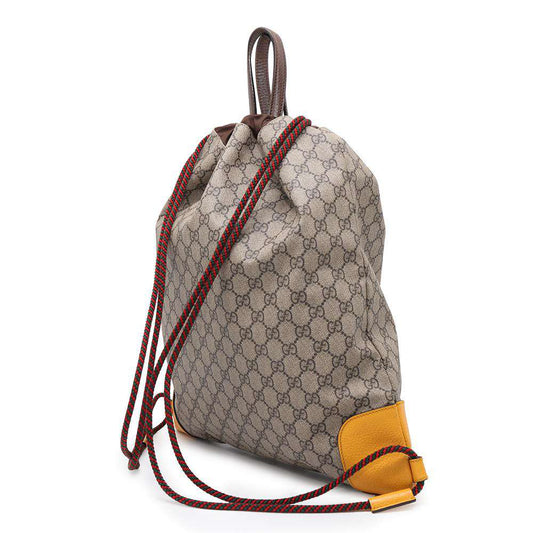 GUCCI GG Supreme Tiger Head Backpack Beige/Brown473872 GG SupremeCanvas Leather