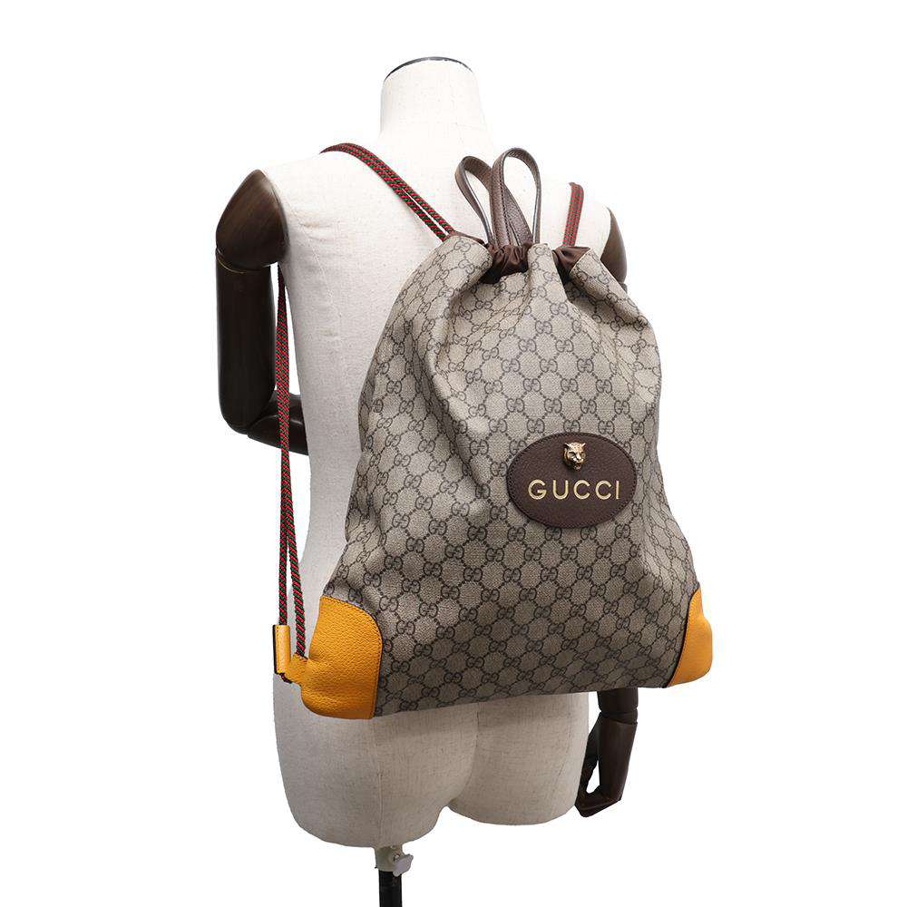 GUCCI GG Supreme Tiger Head Backpack Beige/Brown473872 GG SupremeCanvas Leather
