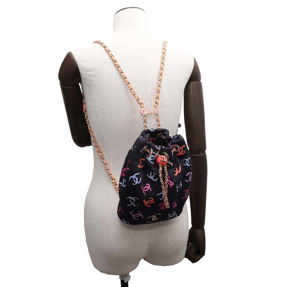 CHANEL CC Logo Backpack Navy/MulticolorAS4810 Printed Canvas Leather