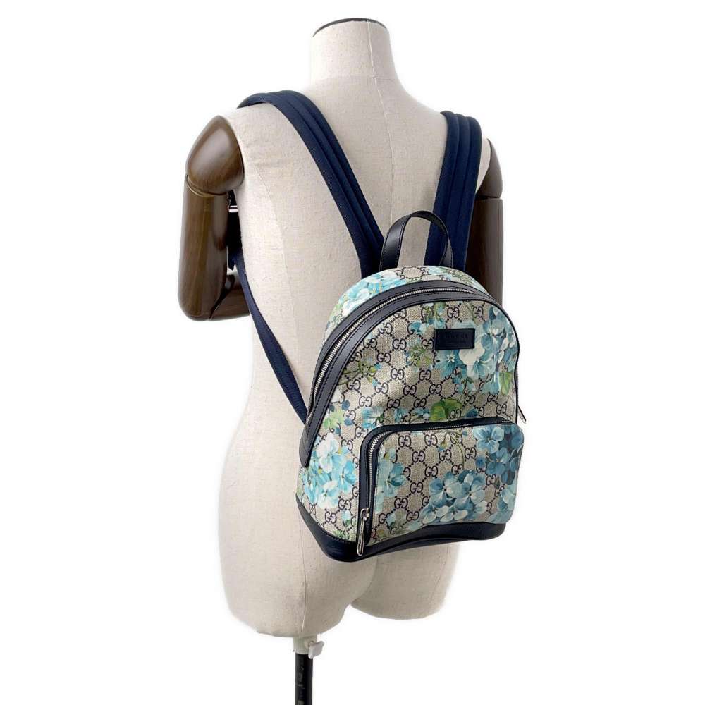 GUCCI GG Blooms Backpack Beige/Blue546327 GG SupremeCanvas Leather