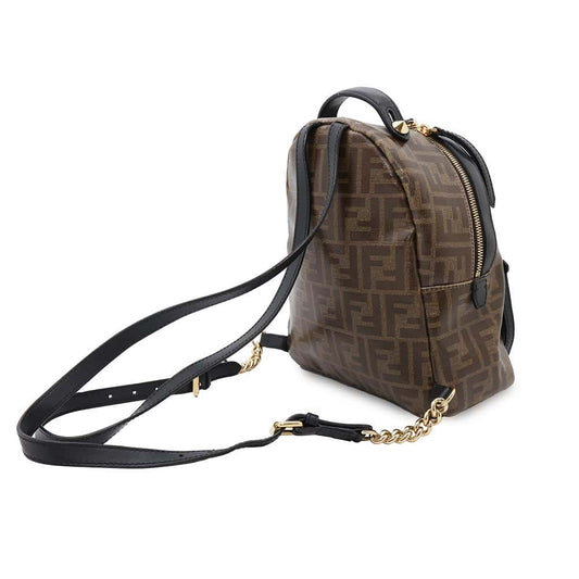 FENDI Zucca Backpack Brown/Black8BZ038 PVC Coated Canvas Leather