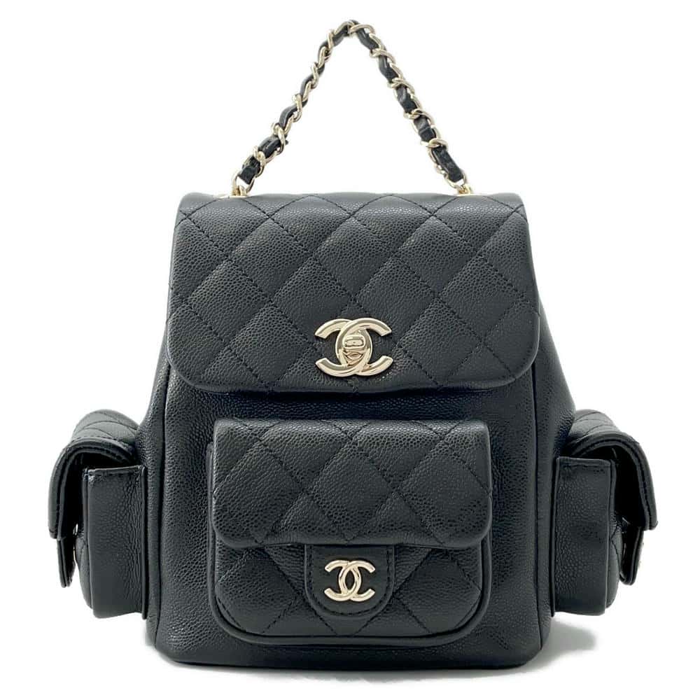 CHANEL Matelasse Backpack CC Logo Pocket BlackAS4399 Caviar Leather