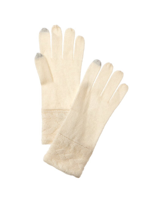 Forte Cashmere Braided Cable Cashmere Gloves One Size White