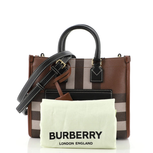 Freya Shopping Tote Check Canvas with Leather Mini