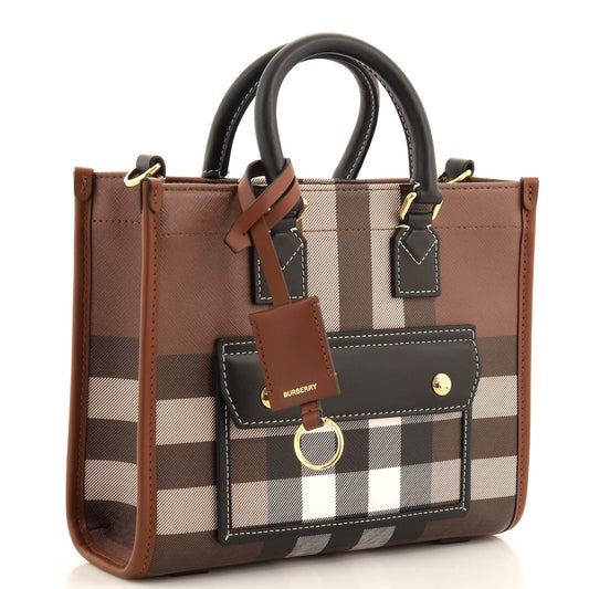 Freya Shopping Tote Check Canvas with Leather Mini