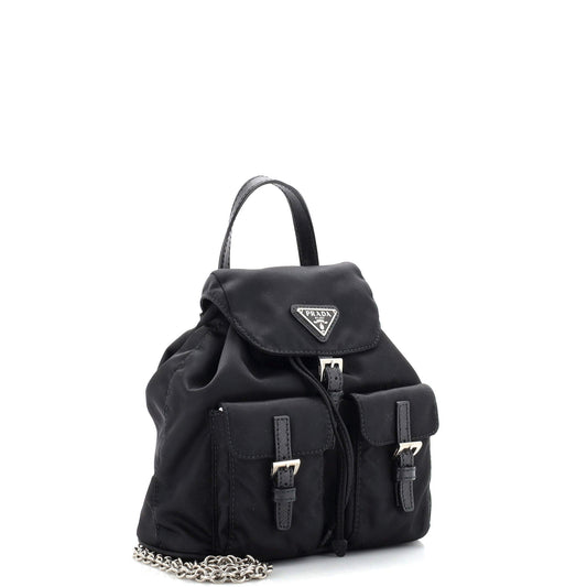 Double Pocket Backpack Chain Shoulder Bag Re-Nylon Mini