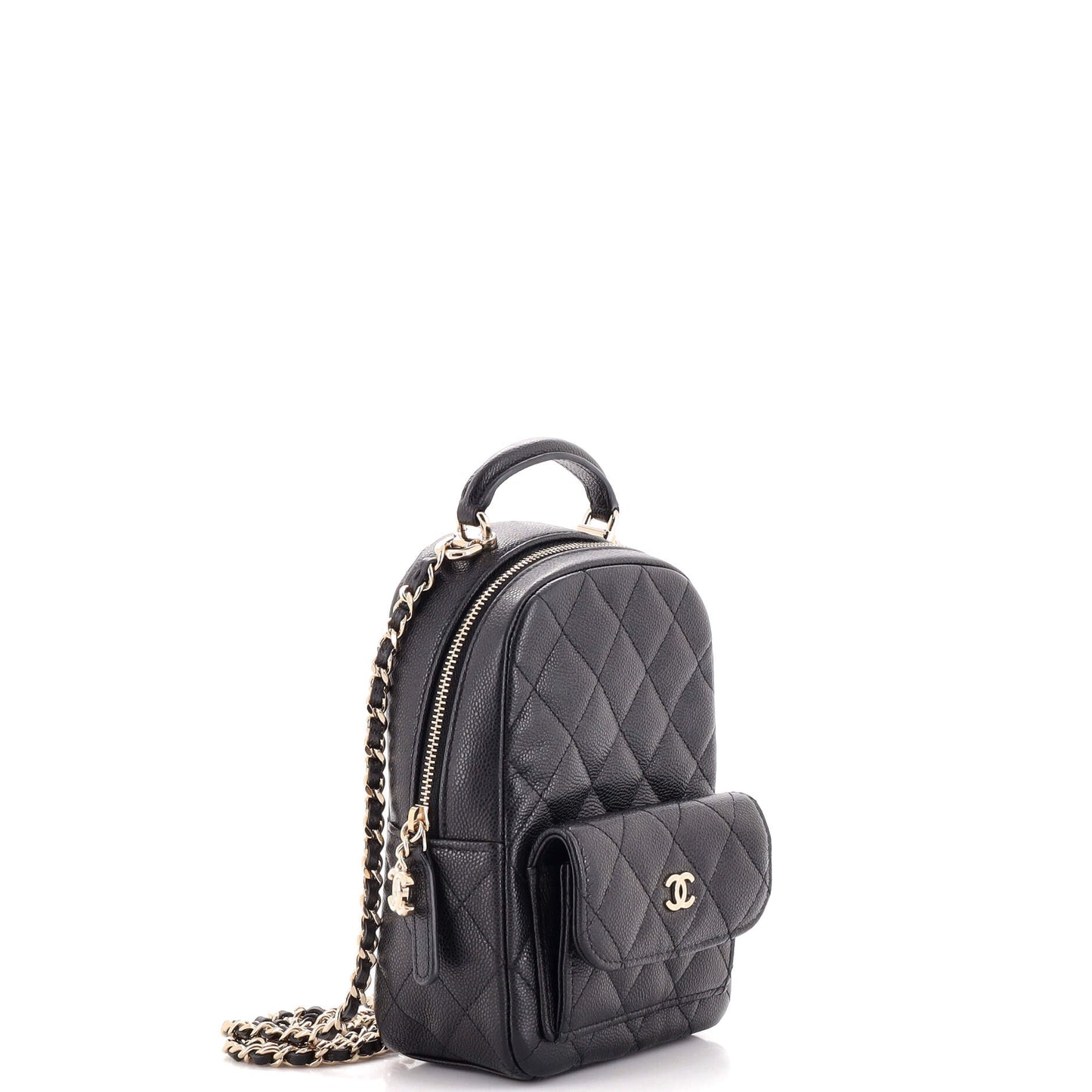 Classic CC Chain Pocket Backpack Quilted Caviar Mini