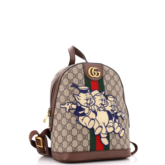 Disney Three Little Pigs Ophidia Backpack GG Coated Canvas with Applique Small