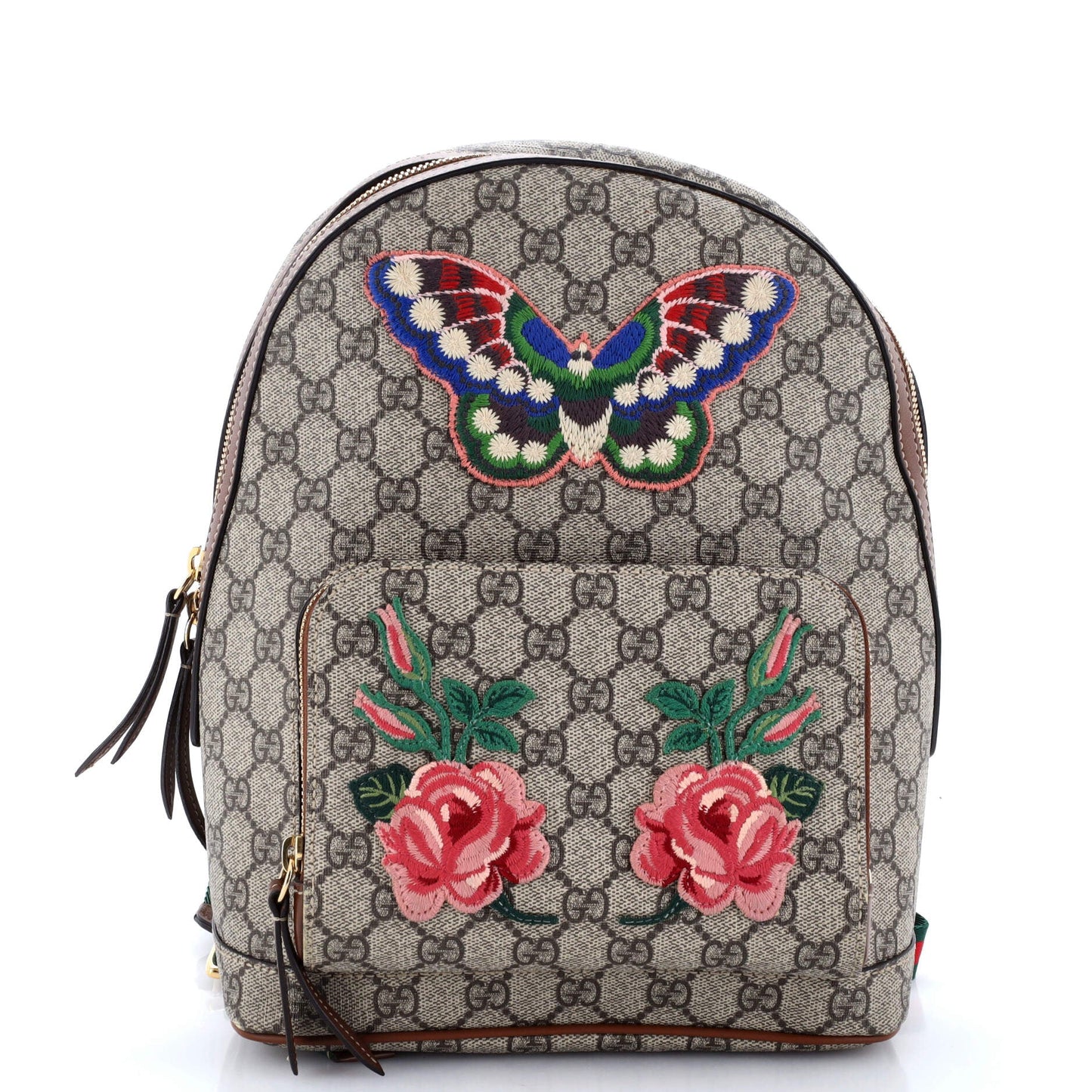 Zip Pocket Backpack Embroidered GG Coated Canvas Small