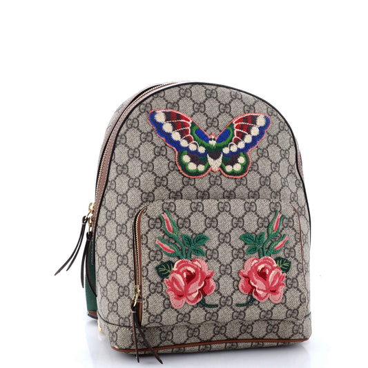 Zip Pocket Backpack Embroidered GG Coated Canvas Small