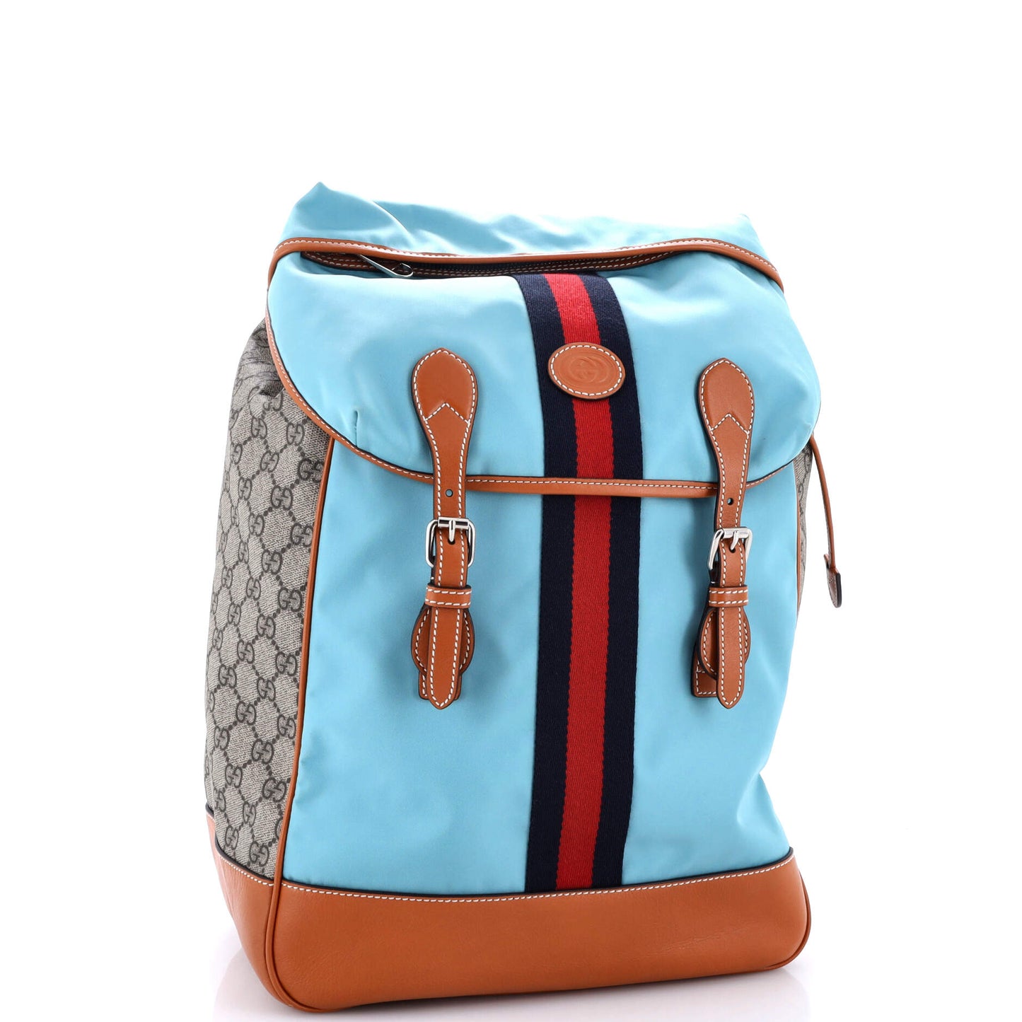 Interlocking G Patch Flap Buckle Backpack Nylon and GG Coated Canvas
