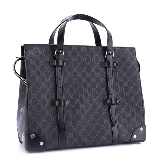 Buckle Travel Tote GG Coated Canvas with Leather Large