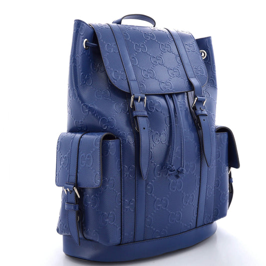 Double Buckle Backpack GG Embossed Perforated Leather Large