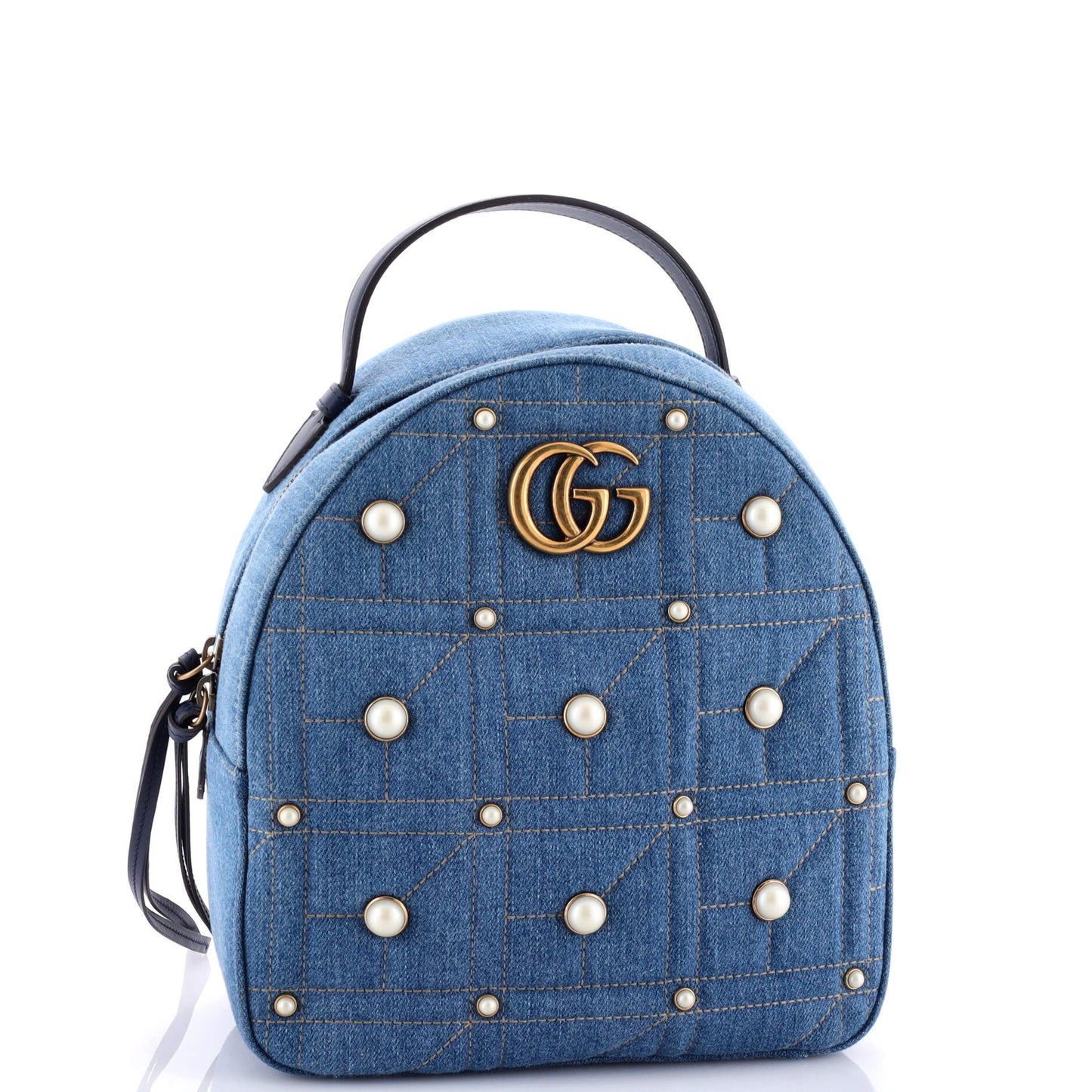 Pearly GG Marmont Backpack Embellished Matelasse Denim Small