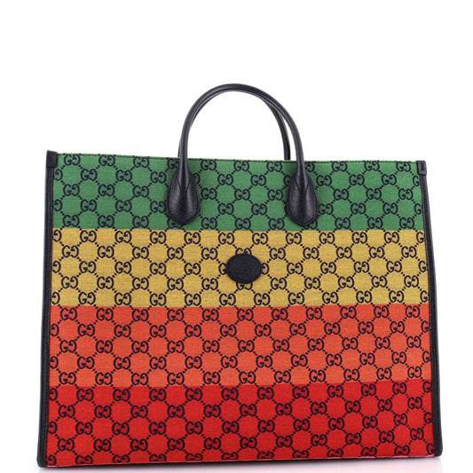 Structured Top Handle Open Tote Multicolor GG Canvas Large