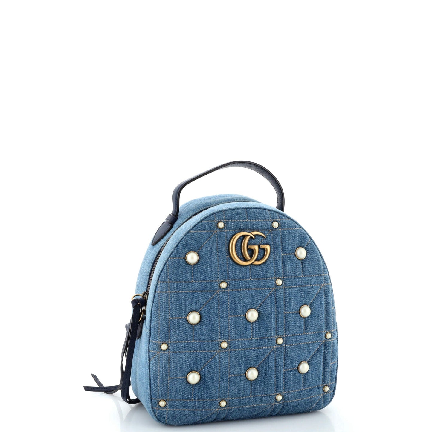 Pearly GG Marmont Backpack Embellished Matelasse Denim Small