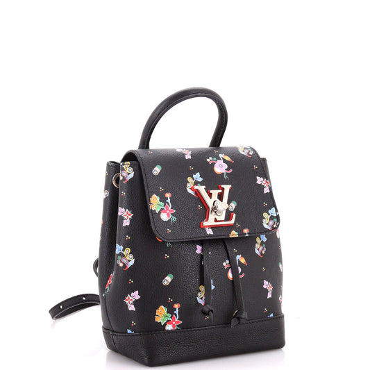 Lockme Backpack Floral Printed Leather Mini