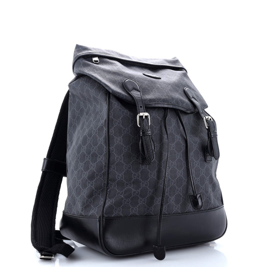 Interlocking G Patch Drawstring Flap Backpack GG Coated Canvas Medium