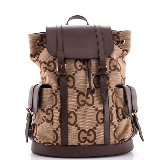 Double Pocket Belt Backpack Jumbo GG Canvas and Leather Large