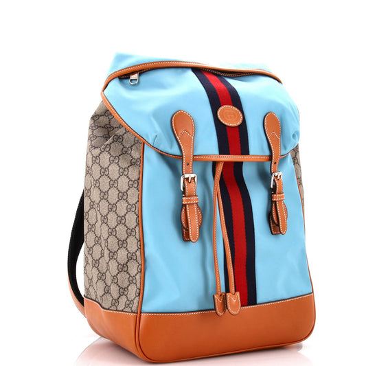 Interlocking G Patch Flap Buckle Backpack Nylon and GG Coated Canvas