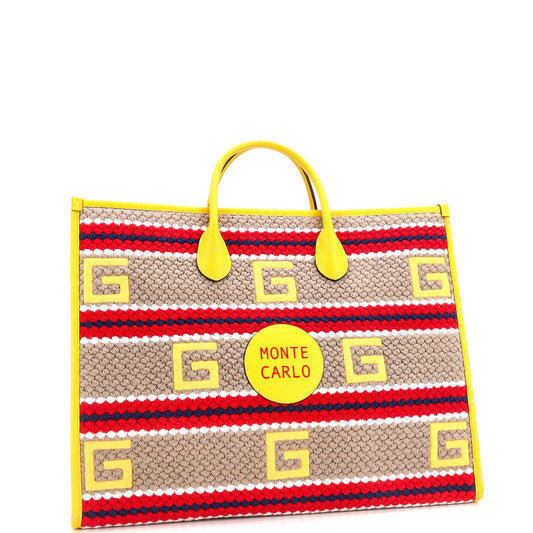 Getaways Convertible Open Tote Embroidered Woven Fabric Large