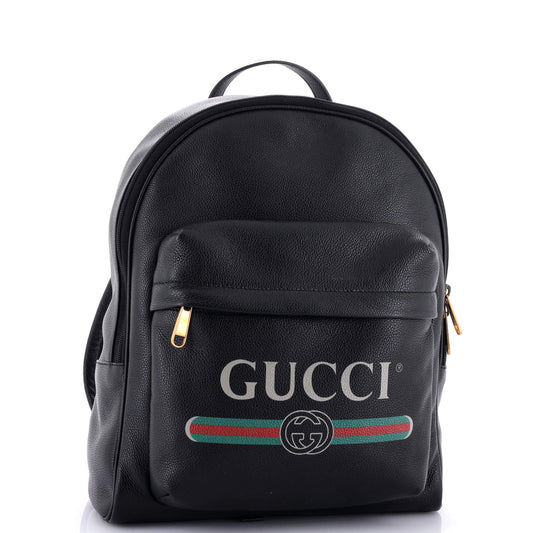 Logo Front Pocket Backpack Printed Leather