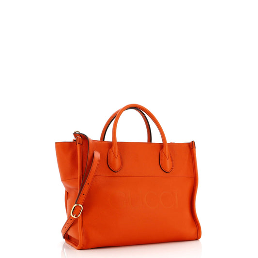 Logo Tote Embossed Leather Small