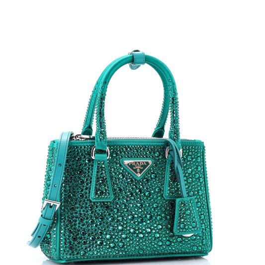 Galleria Double Zip Tote Crystal Embellished Satin Mini