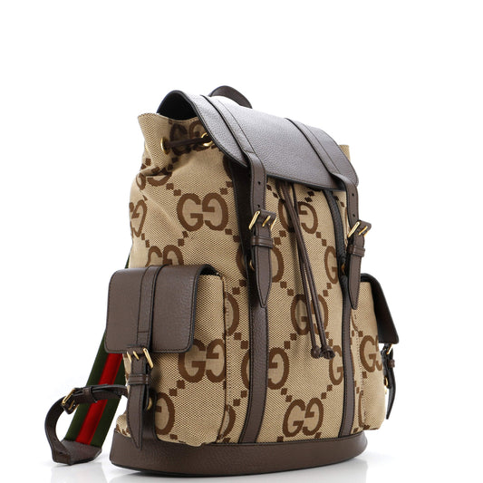 Double Pocket Belt Backpack Jumbo GG Canvas and Leather Large