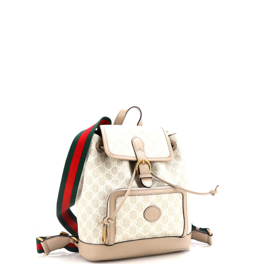 Interlocking G Patch Drawstring Flap Backpack GG Coated Canvas Small