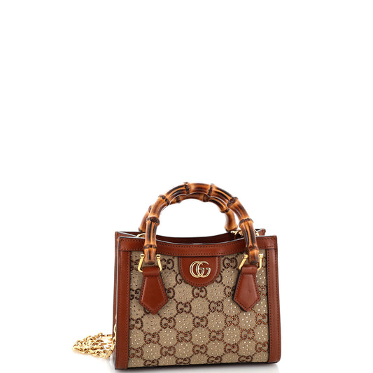 Diana NM Bamboo Handle Tote Crystal Embellished GG Canvas Mini