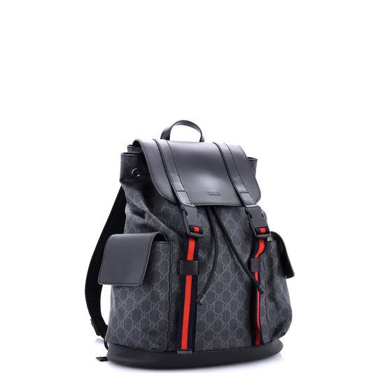 Double Pocket Buckle Backpack GG Coated Canvas Large