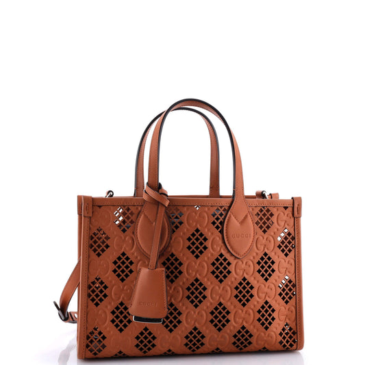 Convertible Tote GG Debossed Laser Cut Leather Small