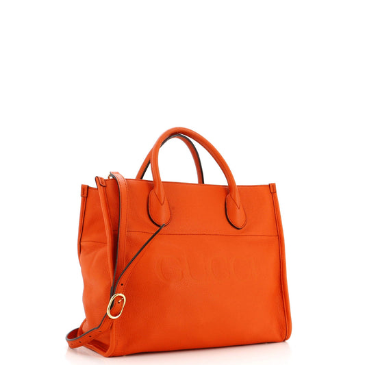 Logo Tote Embossed Leather Small