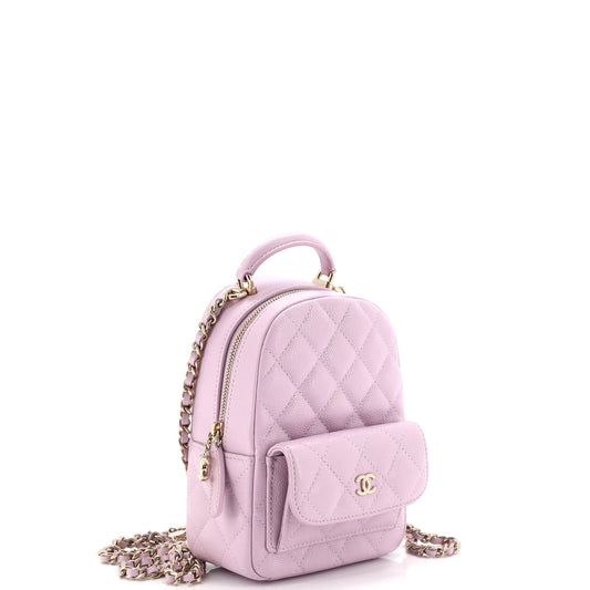 Classic CC Chain Pocket Backpack Quilted Caviar Mini