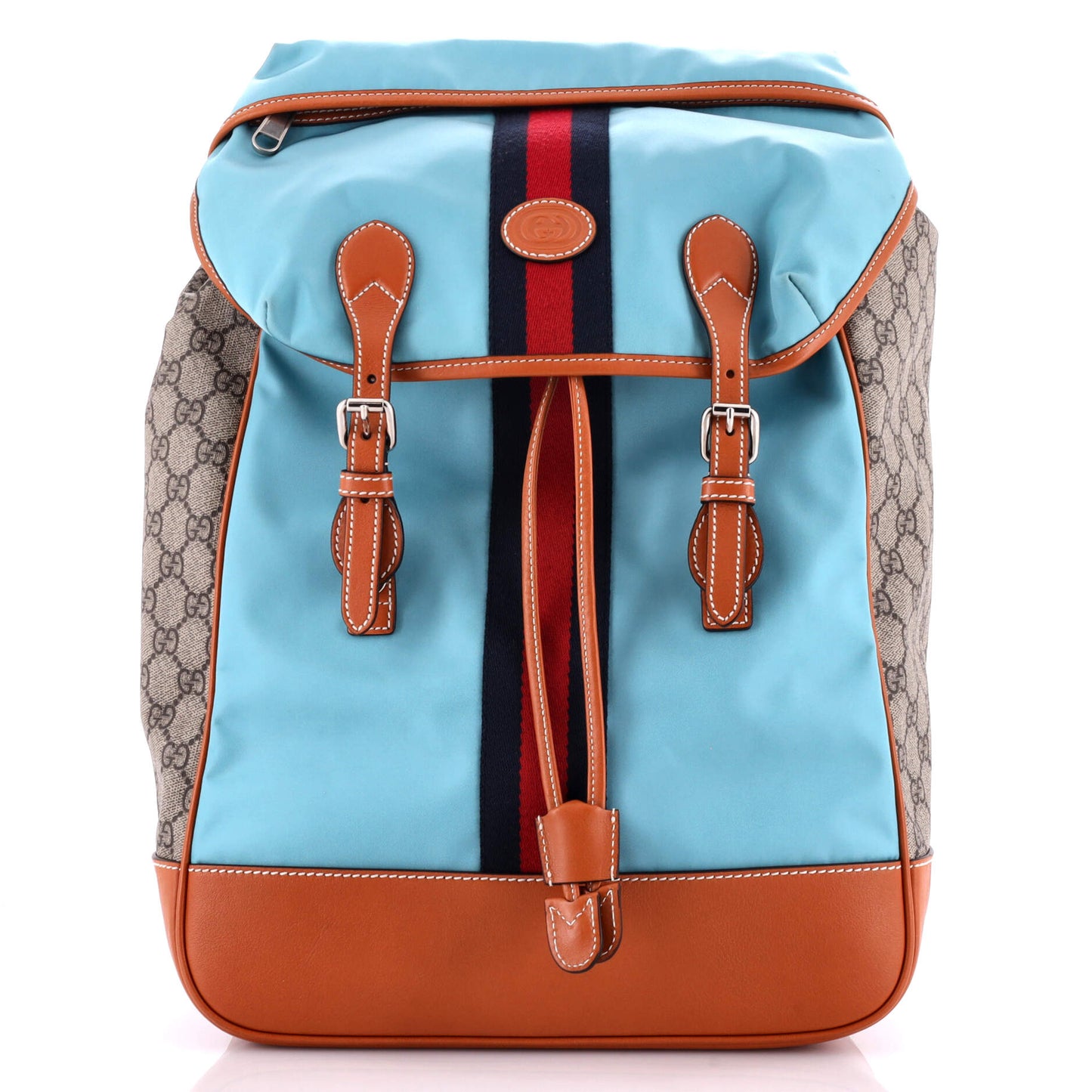 Interlocking G Patch Flap Buckle Backpack Nylon and GG Coated Canvas
