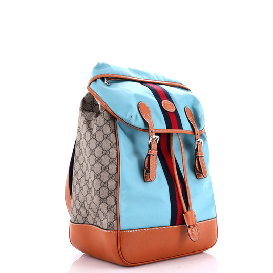 Interlocking G Patch Flap Buckle Backpack Nylon and GG Coated Canvas