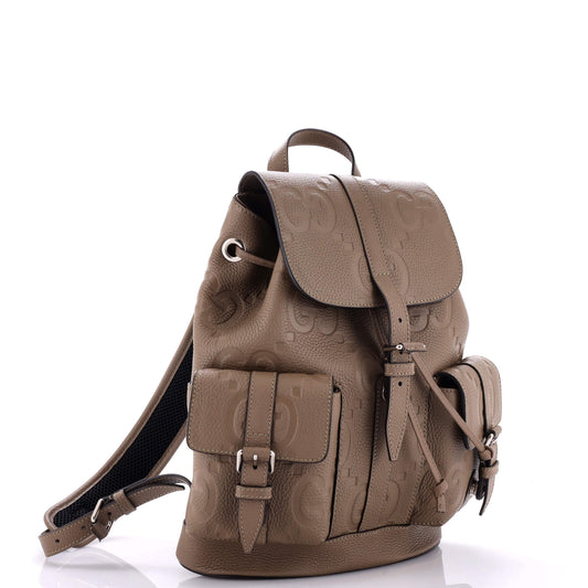 Double Pocket Belt Backpack Jumbo GG Embossed Leather Small