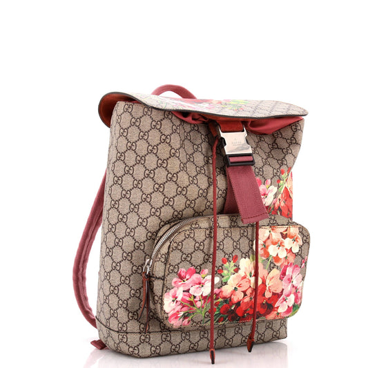 Buckle Backpack Blooms Print GG Coated Canvas Medium