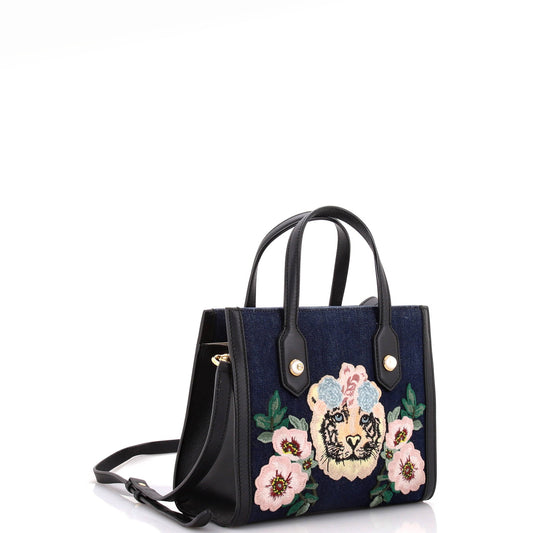 Tiger Pearl Tote Embroidered Denim Small