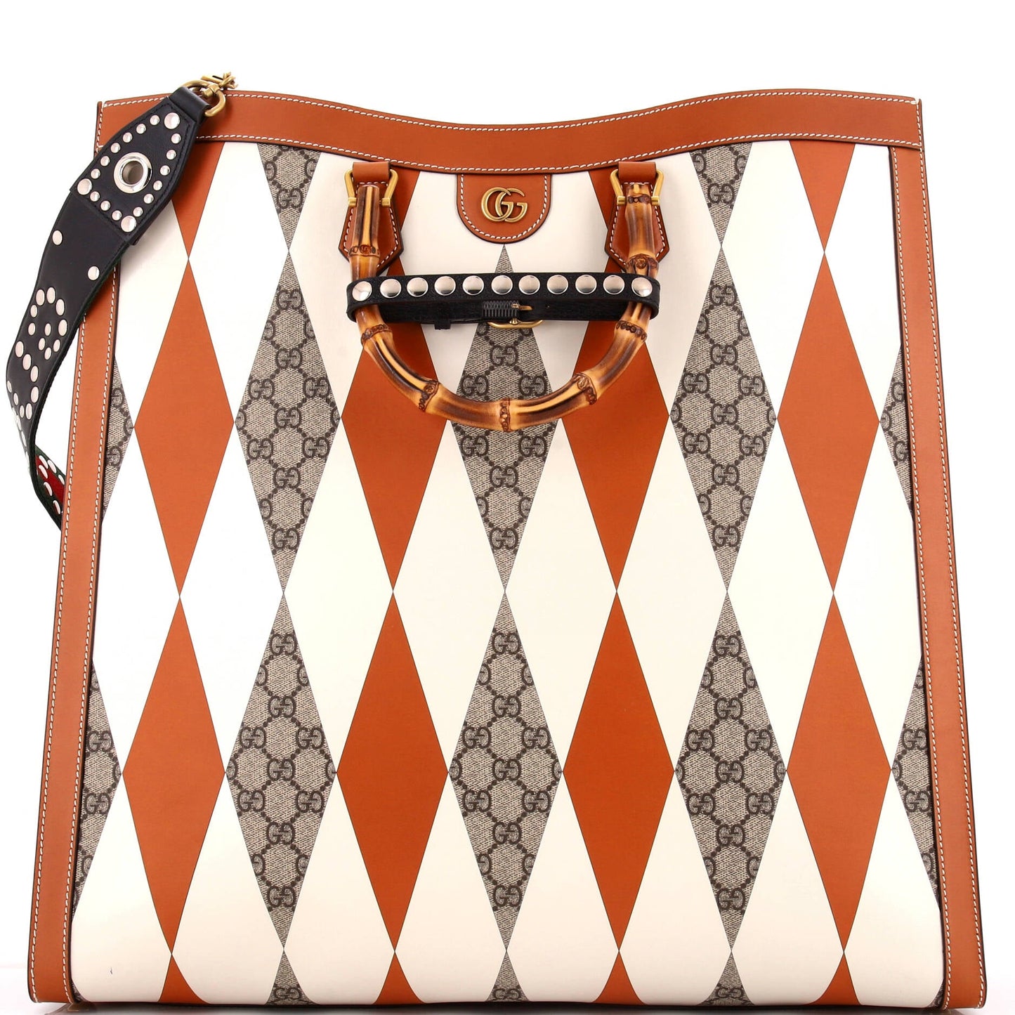 Diana NM Bamboo Handle Tote Rhombus GG Coated Canvas with Leather Large