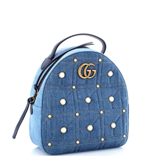 Pearly GG Marmont Backpack Embellished Matelasse Denim Small