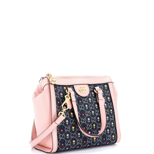 Ophidia Top Handle Tote Flower Embroidered GG Denim Small