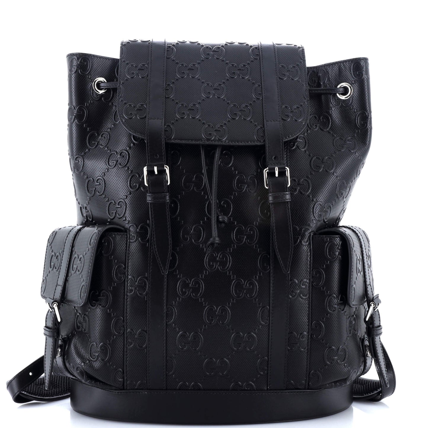 Double Buckle Backpack GG Embossed Perforated Leather Large