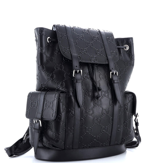 Double Buckle Backpack GG Embossed Perforated Leather Large
