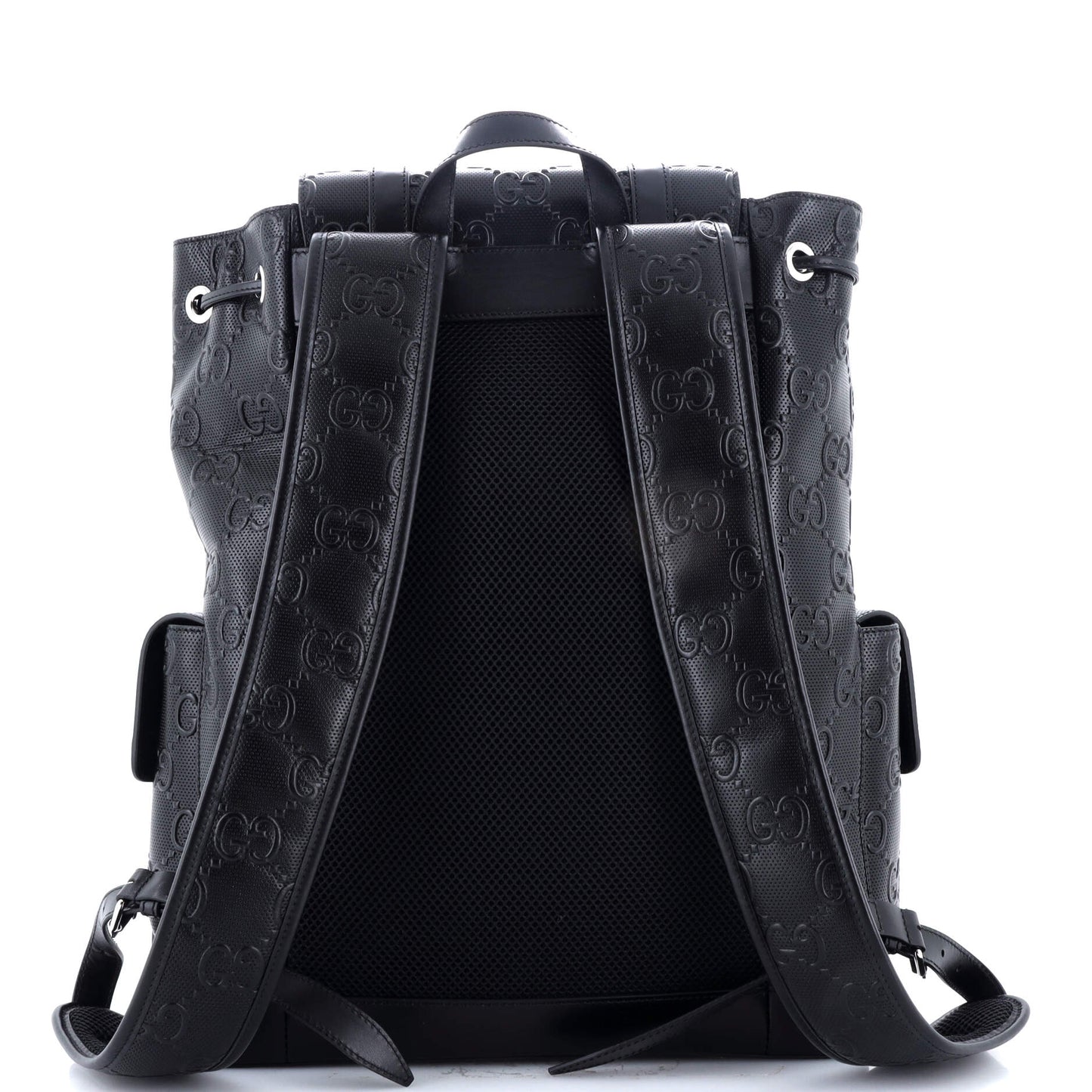 Double Buckle Backpack GG Embossed Perforated Leather Large