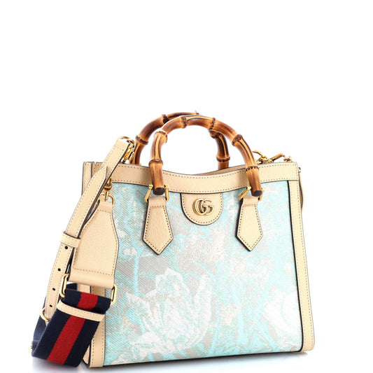Diana NM Bamboo Handle Tote Nishijin GG Silk Textile and Leather Small