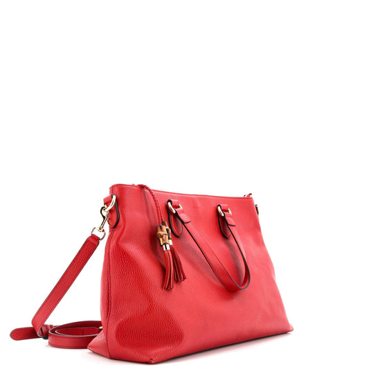 Bamboo Tassel Convertible Zip Tote Leather Large