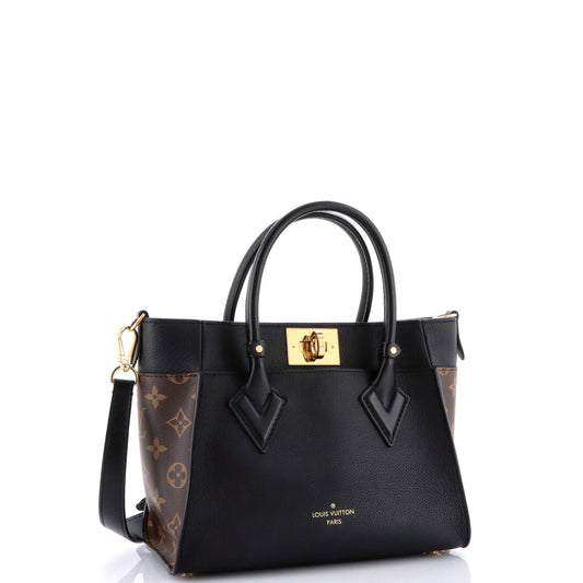 On My Side Tote Leather with Monogram Canvas PM