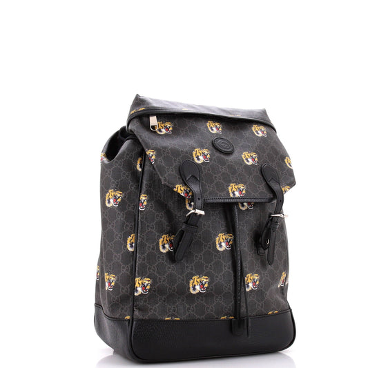 Interlocking G Patch Drawstring Flap Backpack Printed GG Coated Canvas Medium
